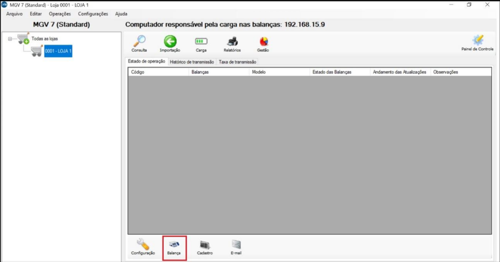 Tela Principal do software MGV7